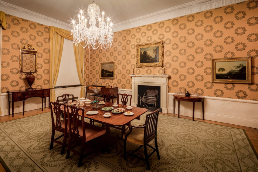 the dining room of a Georgian architecture house